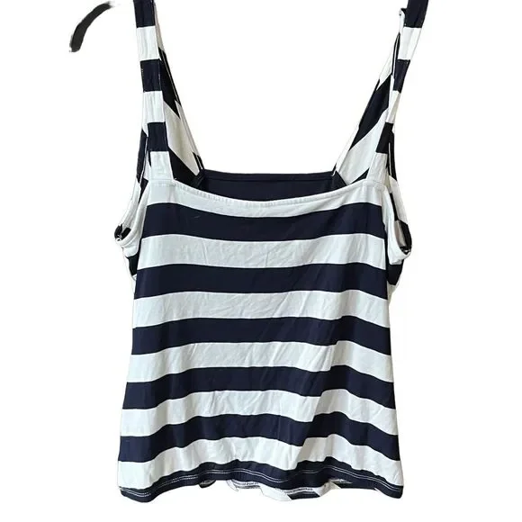 Womens New York & Co Surplice Cross-over Tank Top Blouse  - Sz Med - Navy & Whit - Picture 2 of 10